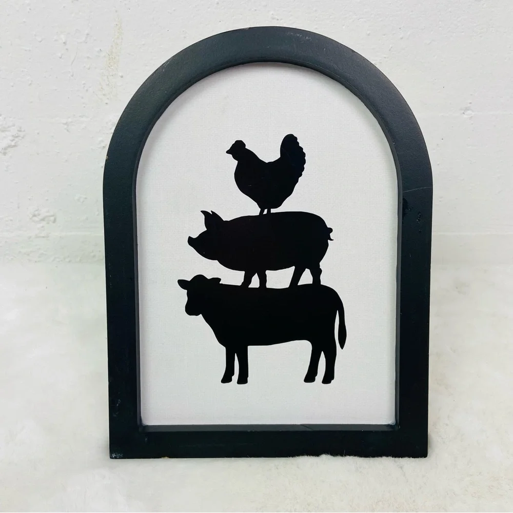 True living Farm Animal Stacked Silhouette black & white table top decor